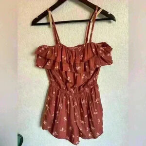 Floral Rust Red Arizona Romper, Size Medium